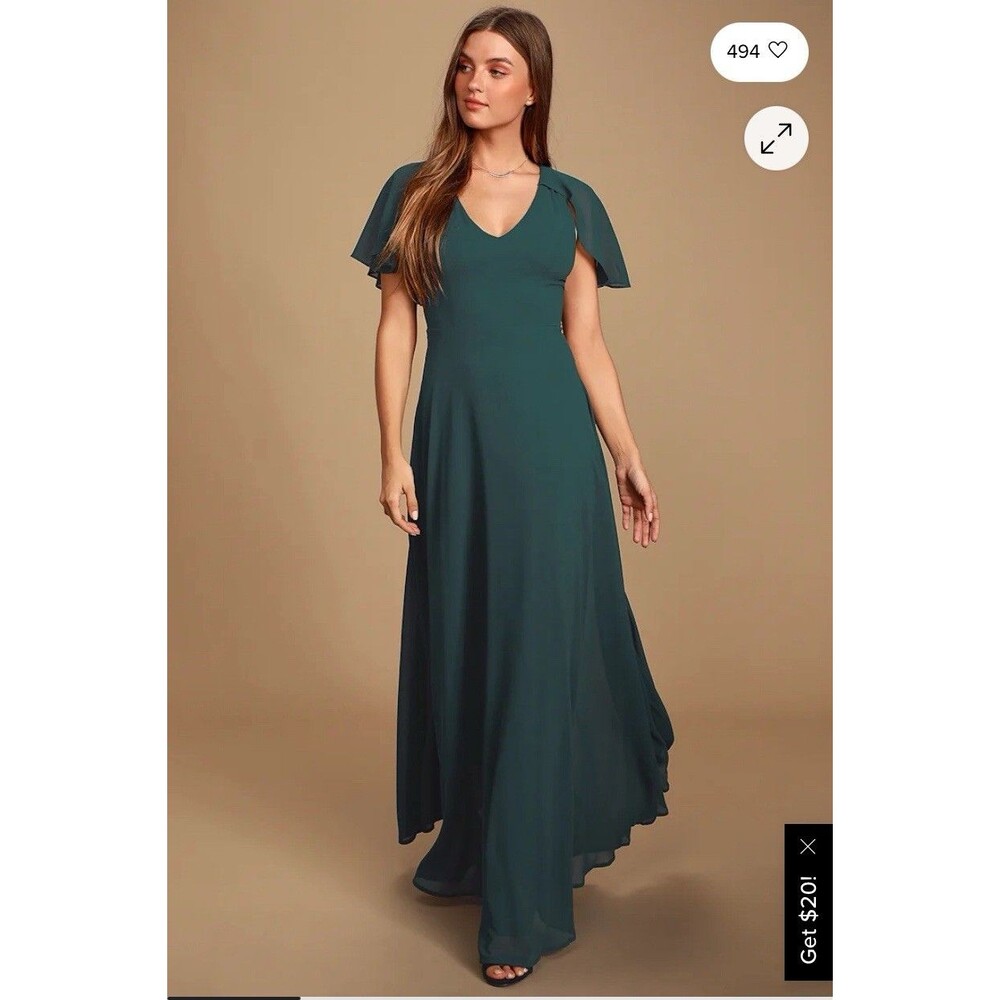 Lulus Kadence Emerald Green Chiffon Maxi Dress Size S NWT